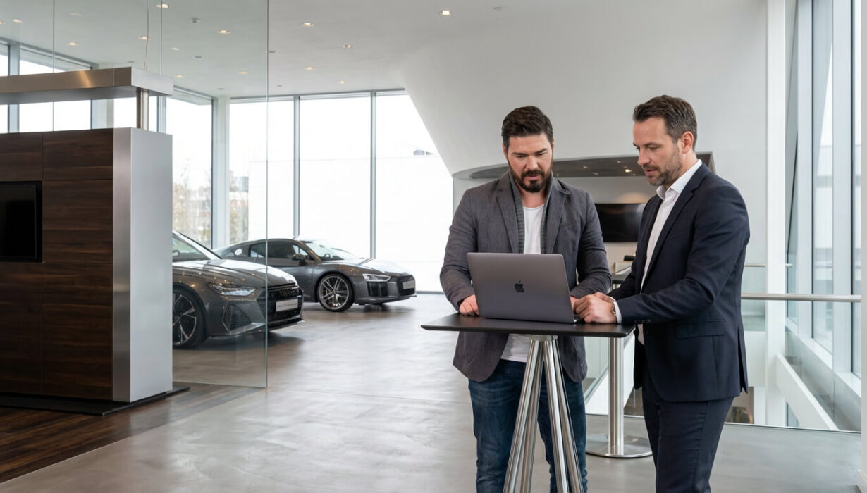 Projektarbeit an einer Autohaus-Website in einem modernen Autohaus mit Fokus auf Struktur und Performance